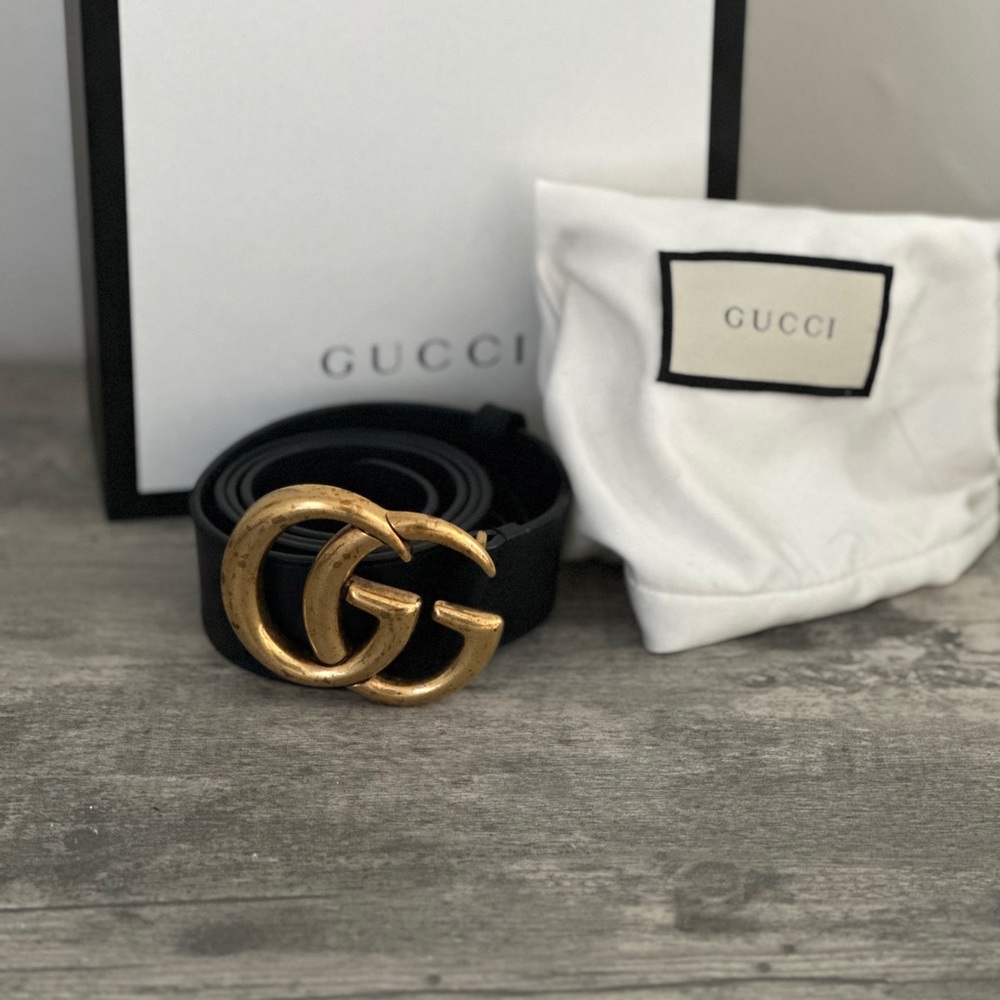 Gucci Medium Double G Leather Black Belt - Picture 3 of 3